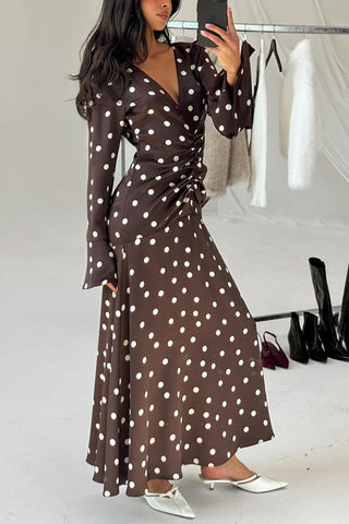 Polka Dot Gathered Midi Dress