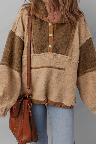 Snap-Front Patchwork Hoodie