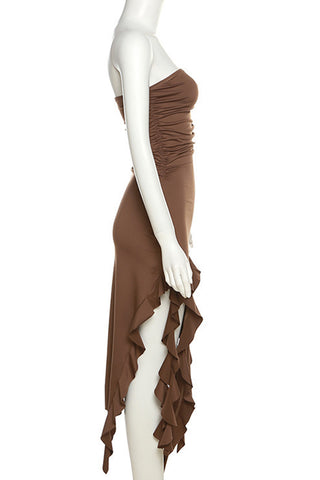 Strapless Midi Dress with Ruffle Detail