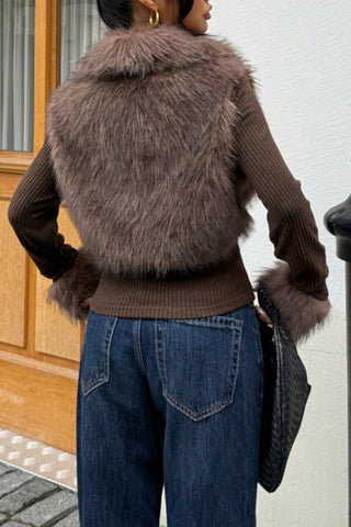 Zip-Front Faux Fur Collar Jacket