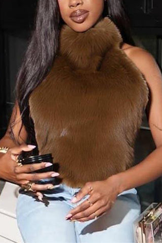 High-Neck Faux Fur Tank Top