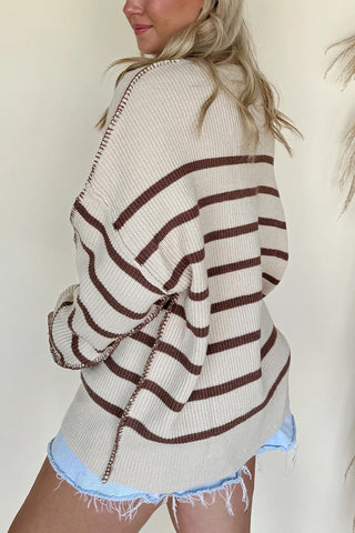 Stripe Ribbed Henley Sweater