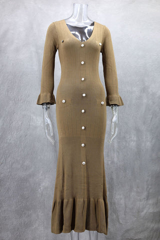 Button-Front Knit Casual Dress