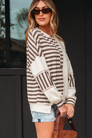 Button-Front Striped Sweatshirt