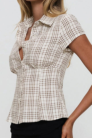 Checkered Button-Front T-Shirt