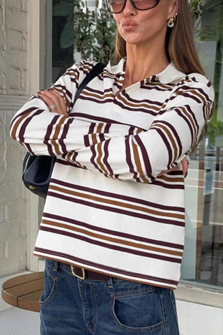 Striped Polo T-Shirt with Long Sleeves