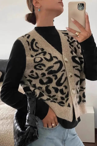 Button-Front Animal Print Vest