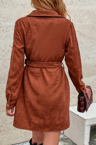 Button-Front Belted Casual Dress