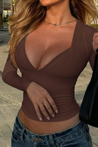 Deep V-Neck Long Sleeve Crop Top