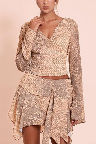 Asymmetrical Skirt Set with Drape Top