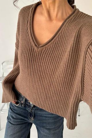 V-Neck Ribbed Knit Sweater