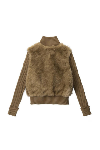 Cable Knit Faux Fur Jacket