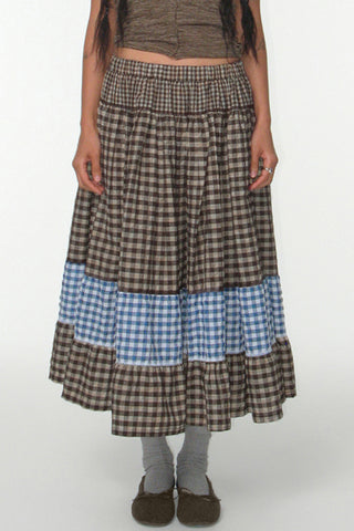 Tiered Gingham Maxi Skirt