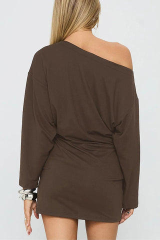 Off-Shoulder Long Sleeve Casual Dress