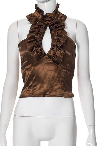 Ruffled High Neck Tank Top