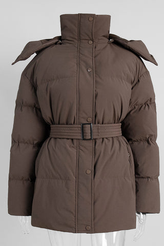 Buttoned Belted Puffer Jacket
