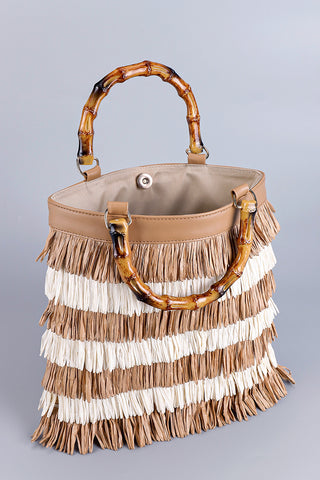 Bamboo Handle Fringe Bag
