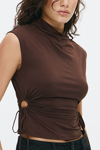 Sleeveless Mock Neck Top with Side Ties
