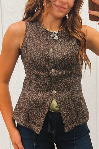 Button-Front Sleeveless Tank Top