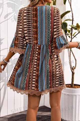 Bohemian V-Neck Bell Sleeve Dress
