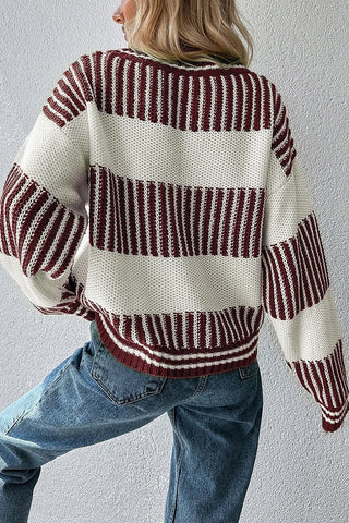 Two-Tone Striped Patchwork Drop Shoulder Sweater