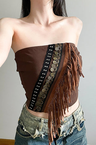 Fringe Detail Boho Tube Top