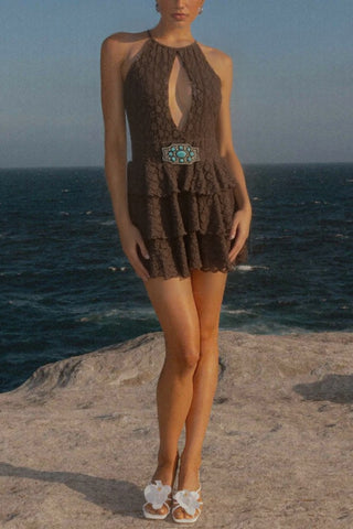 Halter Neck Ruffle Mini Dress