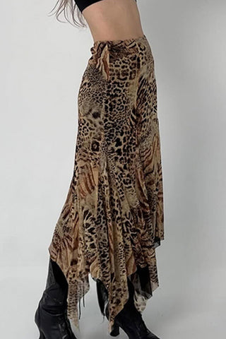 Animal Print Skirt with Asymmetric Hem