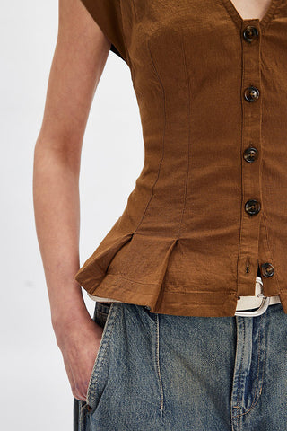 Button-Front Peplum Tank Top