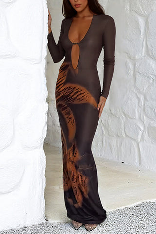 Long Sleeve Floral Casual Maxi Dress