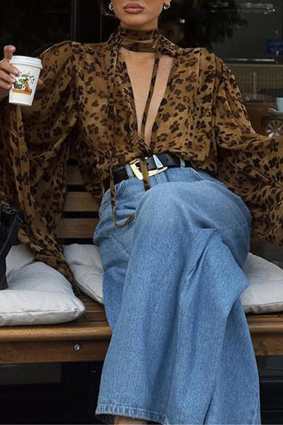 Leopard Print Long Sleeve Blouse