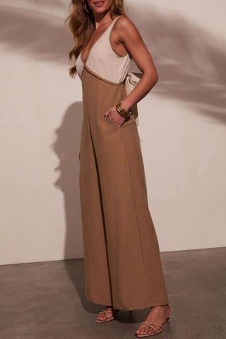 Chic Contrast V-Neck Jumpsuit
