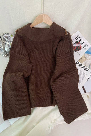 Zip-Front Sweater with Wide Collar