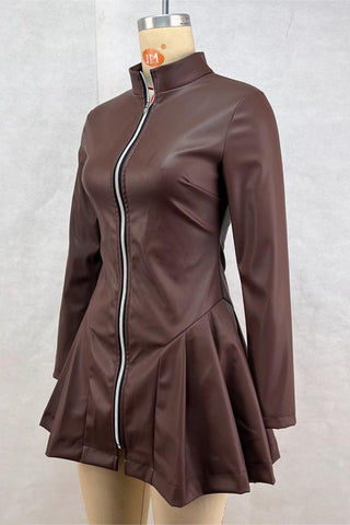 Zip-Front Casual Skater Dress