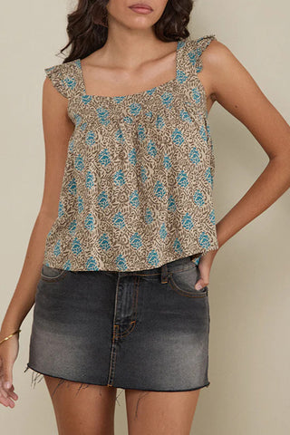 Ruffled Strap Plaid Tank Top