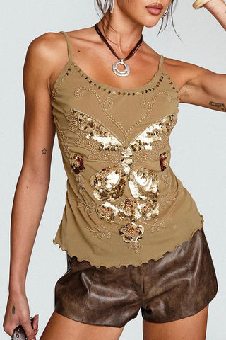 Sequin Butterfly Tank Top