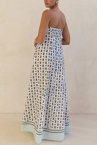 Strapless Maxi Dress with Contrasting Hem