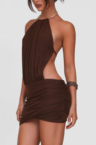 Halter Neck Ruched Casual Dress