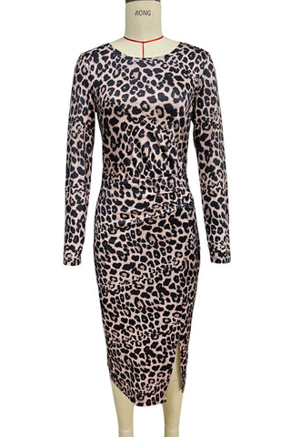 Leopard Print Casual Midi Dress