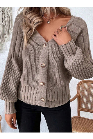 Button-Up Textured Cardigan Sweater