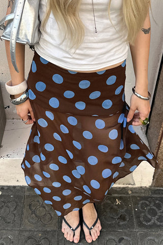 Polka Dot Midi Skirt with Handkerchief Hem