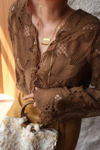 Intricate Lace Long-Sleeve Blouse