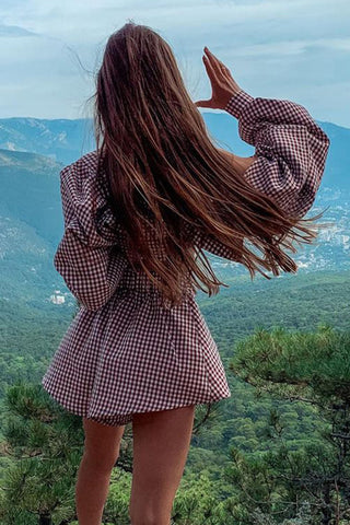 Pink Plaid Puff Sleeve Set