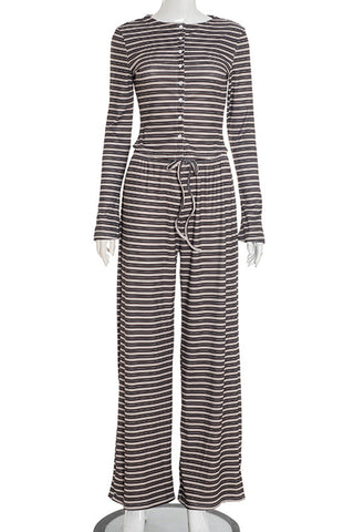 Striped Long-Sleeve Casual Pants Set