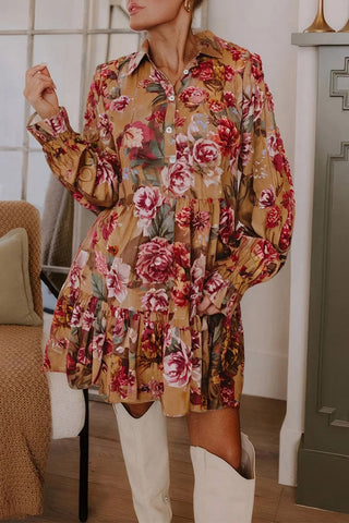 Vintage Floral Print Ruffle Mini Dress