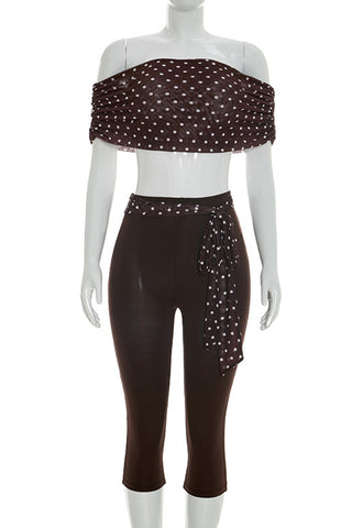 Off-Shoulder Polka Dot Pants Set