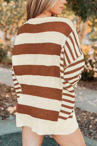 Stripe Drop Shoulder Patchwork Sweater