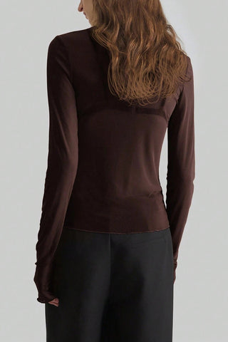 Sheer Turtleneck Long Sleeve Blouse