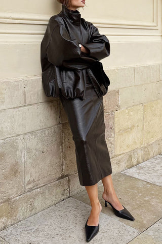 Elegant Faux Leather Midi Skirt