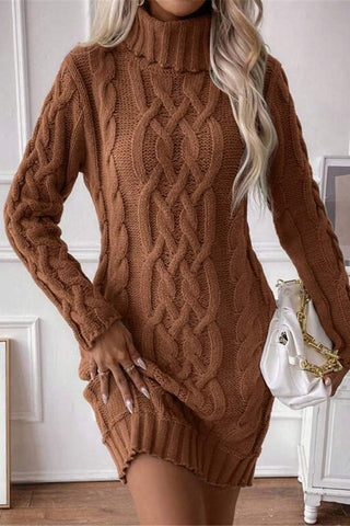 Cozy Cable Knit Turtleneck Dress